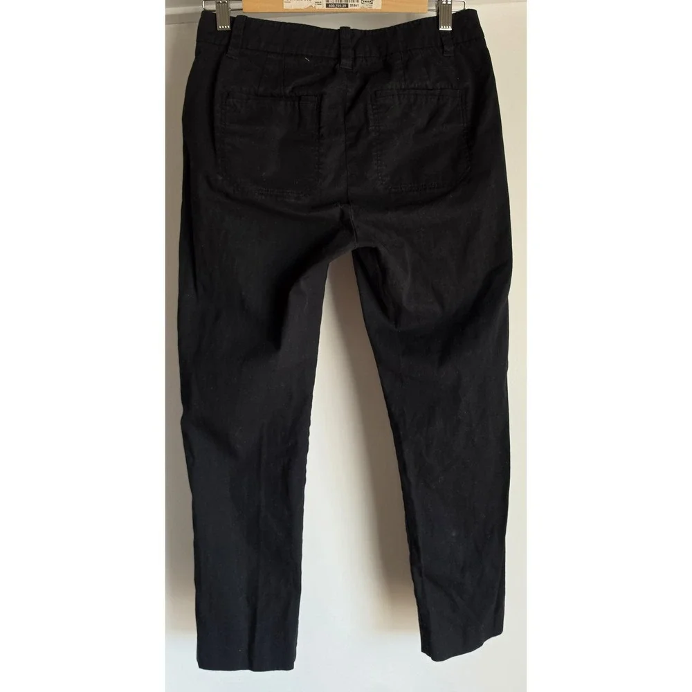 Vince Cropped Pants Size 4 Black Solid Casual Cotton Linen Straight Trousers